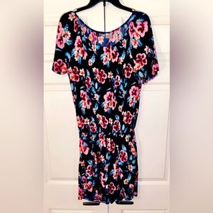 Navy Blue, Flowered Romper with Pockets!